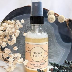 Goddess provisions moon bath celestial bodz shimmer mist with dried flowers