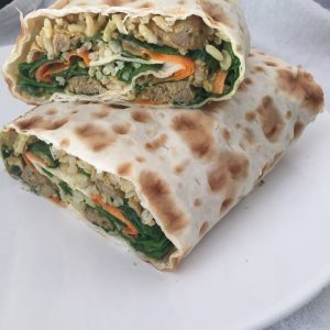 vegan burrito with veggies and rice