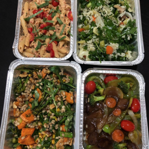 four vegan catering dishes