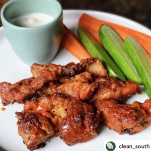 vegan wings with pickles carrots and ranch