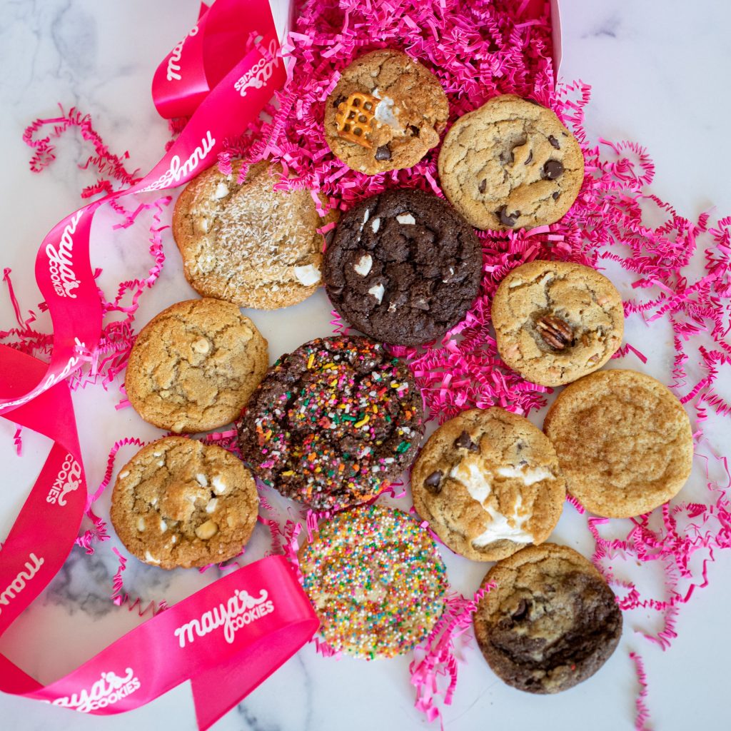 Assortment of Maya's Cookies with pink ribbon