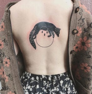 asia rain tattoo back tattoo of dark fox bleeding over circular figure