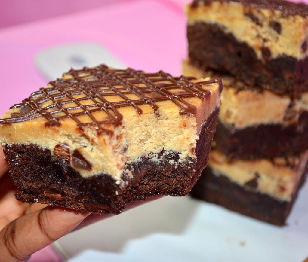 Cookie Dough Brownie with pink background