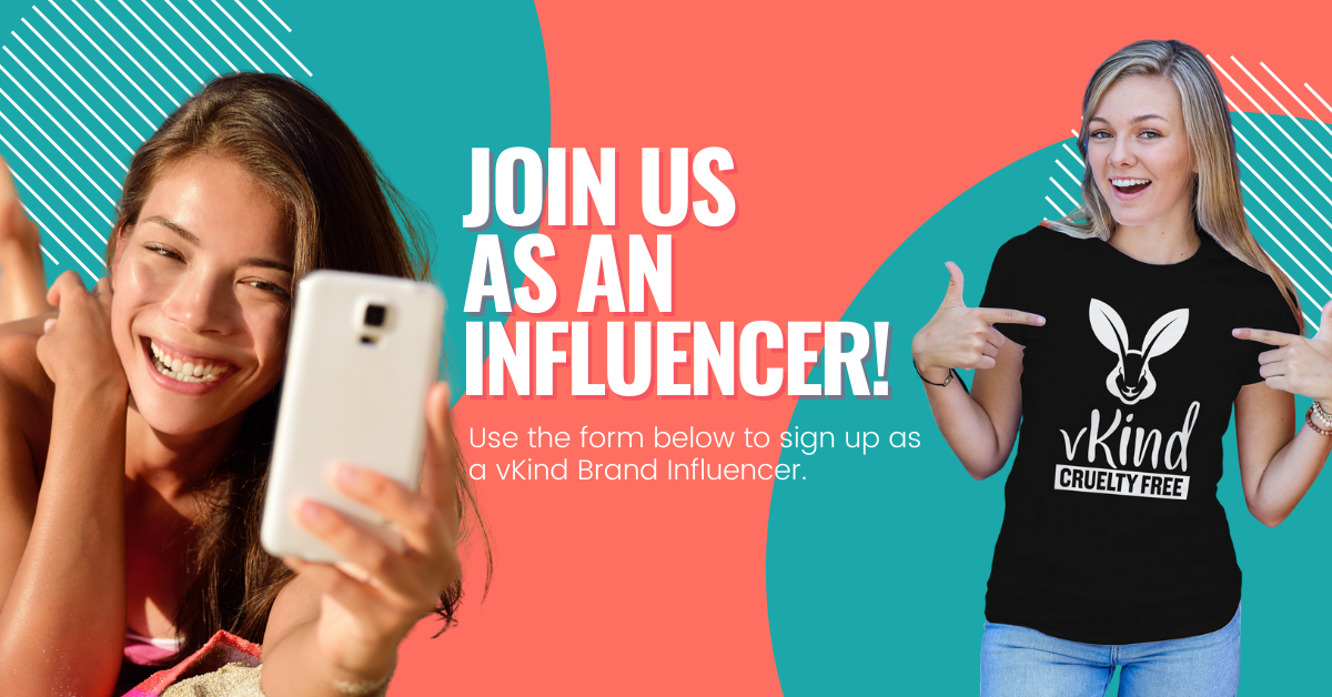 vkind banner join us as an influencer two influencers one holding phone smiling