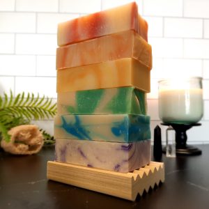 Allison's Goods rainbow soap on table