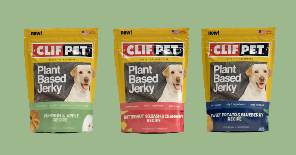 three bags of clif pet vegan dog jerky