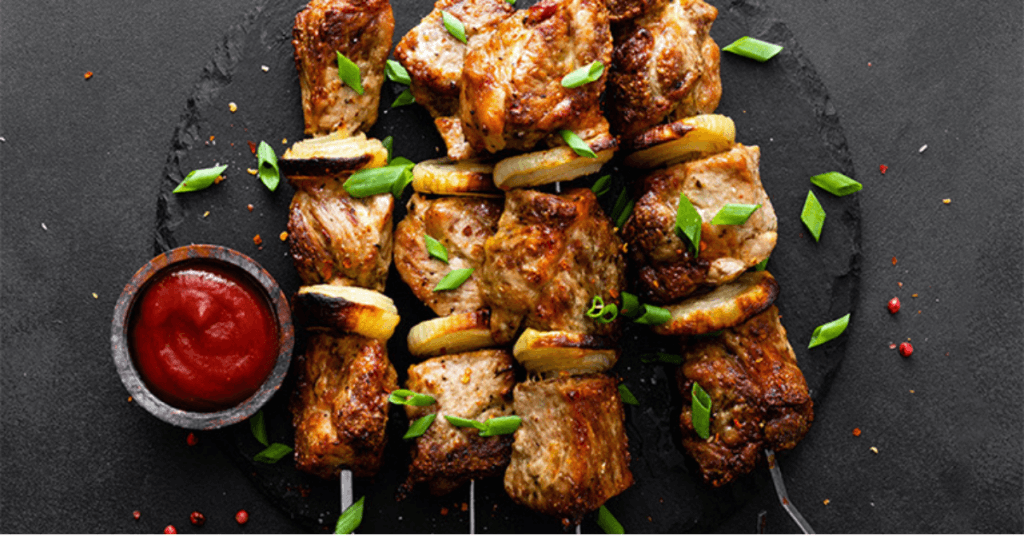 kebabs with vegan meat and vegetables