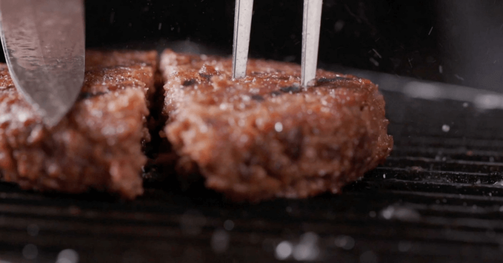 vegan burger sliced down center