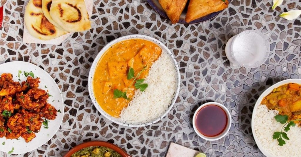 platter of vegan Indian dishes