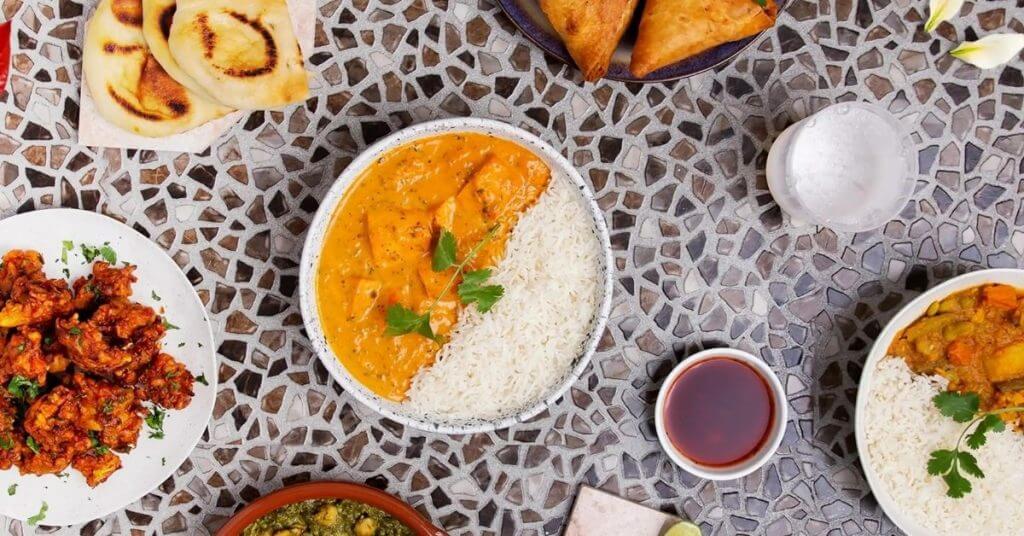 platter of vegan Indian dishes