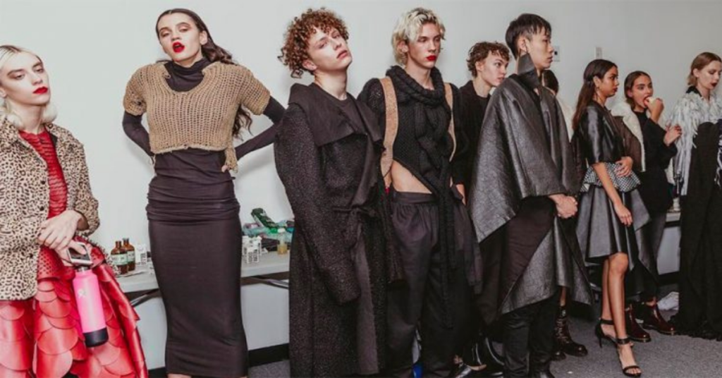 models lined up for vegan fashion week