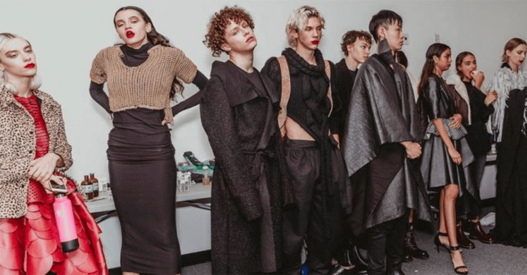 models lined up for vegan fashion week