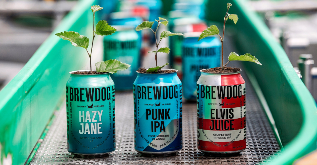 BrewDog beer cans with plants growing out