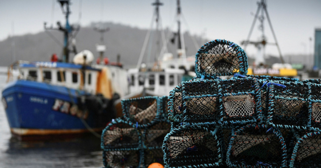 fishing nets with boat in background