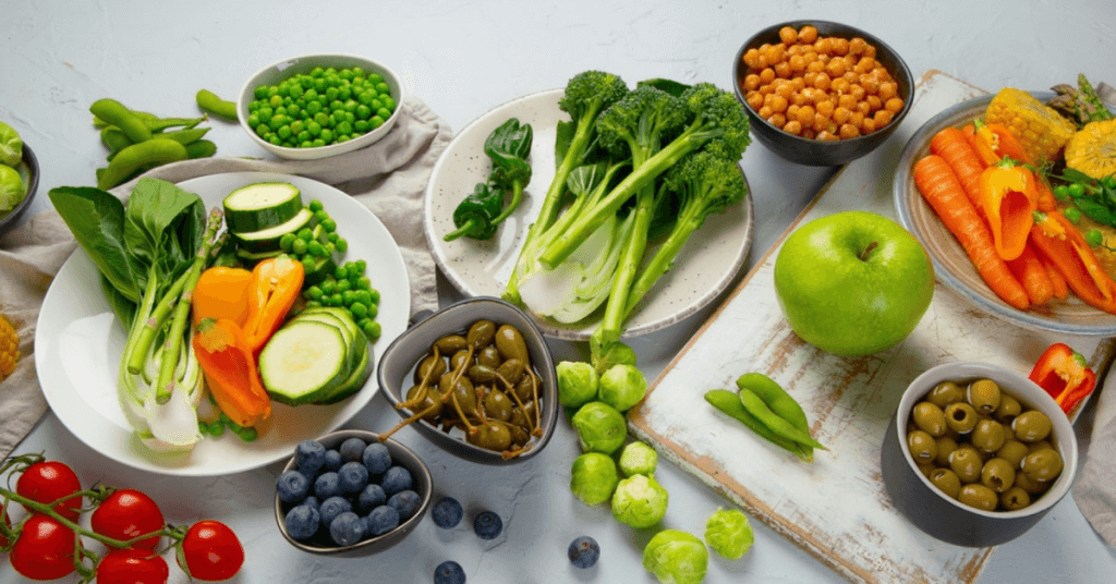 variety of colorful fruits and vegetables