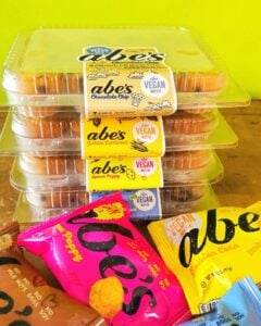 abe's vegan muffins Chocolate Chip pack Golden Cornbread pack Lemon Poppy pack and Wild Blueberry pack