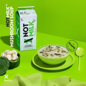 not milk milk carton and bowl of mushroom soup