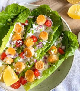the plant based seafood co dusted scallop lettuce boats