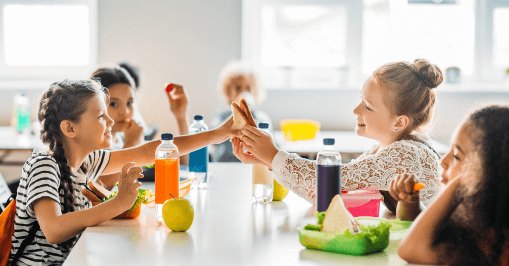 Children eating school lunch