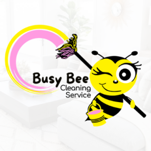 Busy Bee Bleaning Service cute animated bee holding a mop and bucket
