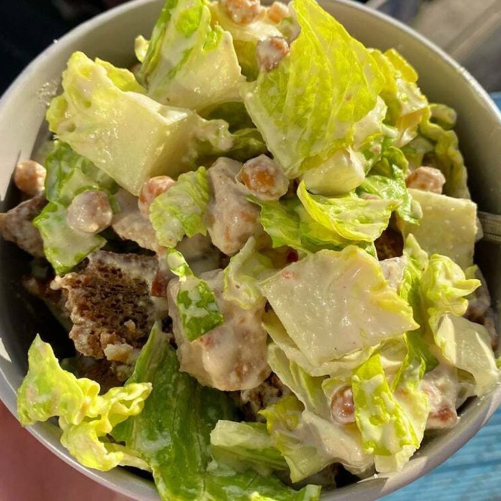 Vegan Chickn and Facon Caesar Salad