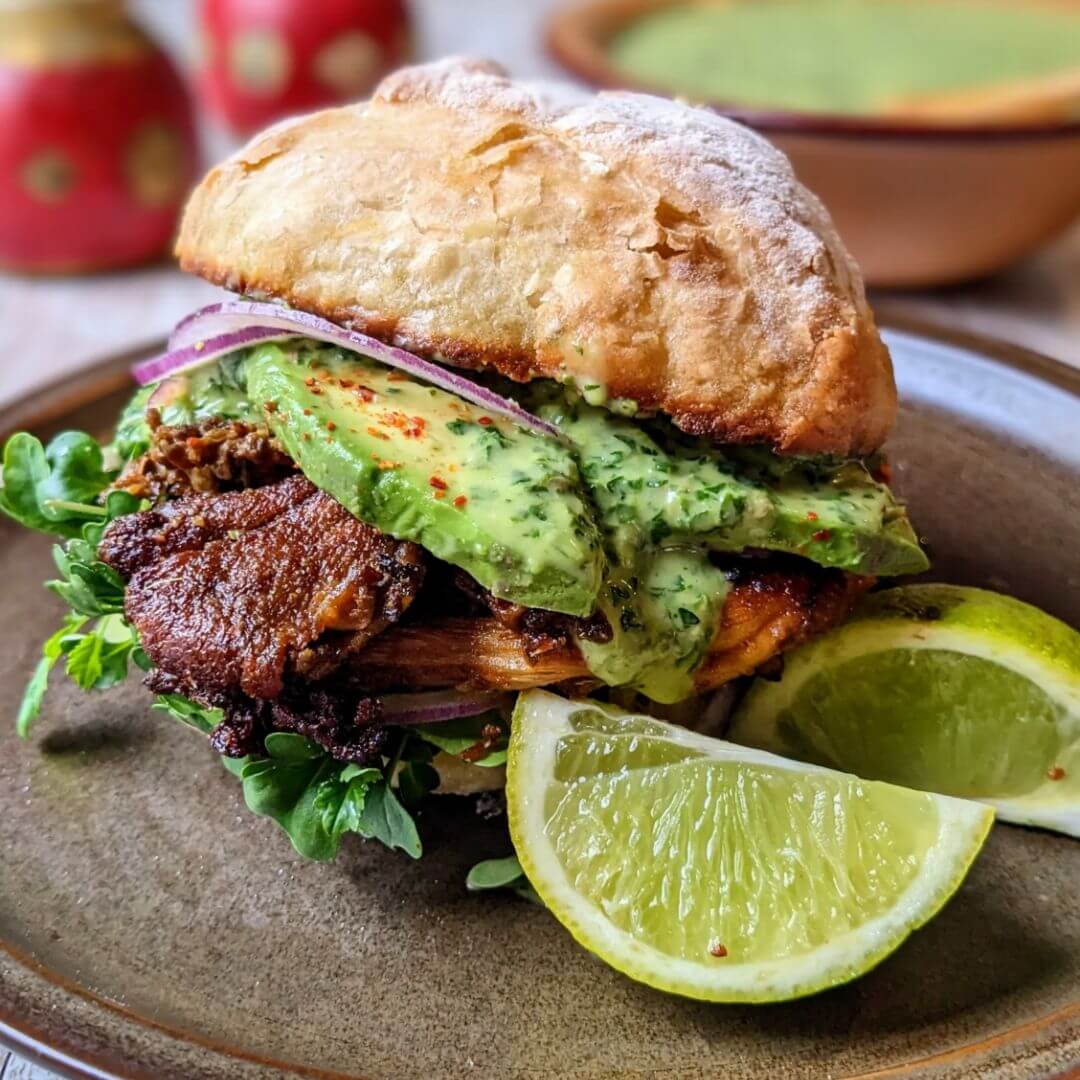 Peruvian Sandwiches with Crispy Oyster Mushrooms & Aji Verde