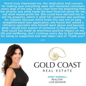 client testimonial by amy for amrit shergill realtor at gold coast real estate