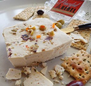 Olive feta vegan cheese with crackers