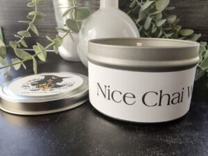 White Nice Chai Candle with plant