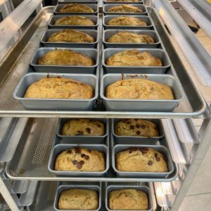 Cake loafs on baking trays